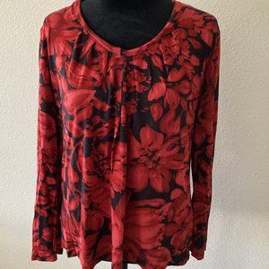 Simply Vera Vera Wang Long Sleeve Knit Top Women's Medium Soft Tee V Neck Floral
